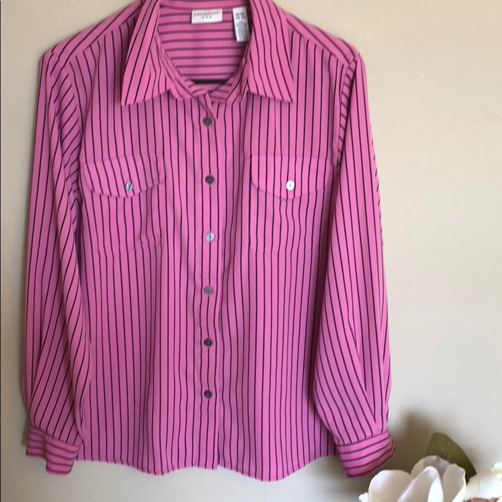 Covington pink striped button up dress shirt sz M‎